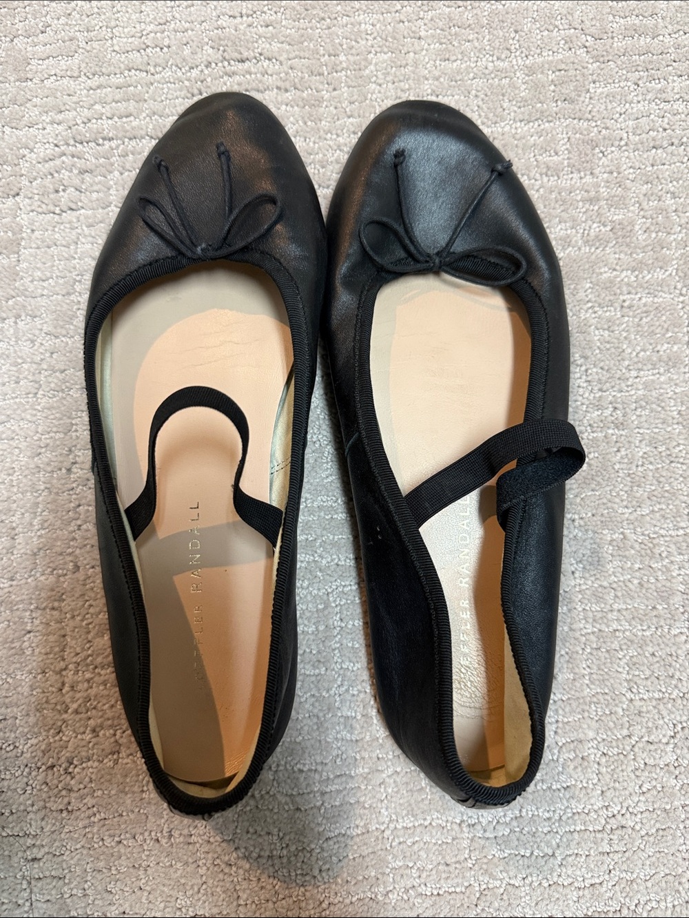 Loeffler Randall Black Leather Ballet Flats with Stretch Strap